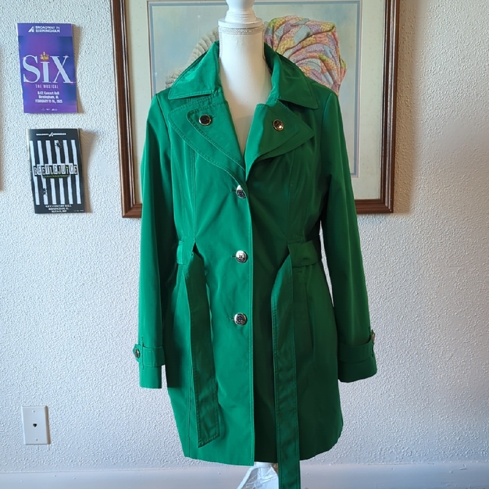 Calvin Klein Green Women's Trench Coat With Hood Size Medium